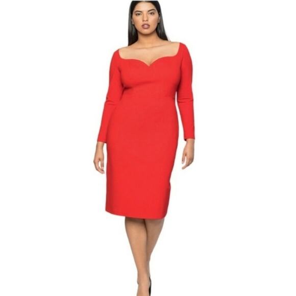 Jason Wu X Eloquii sweetheart fitted red midi dress formal - Picture 1 of 9